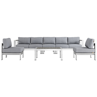 Modway Furniture Outdoor Sofas and Sectionals, Black,ebonyGray,GreySilver, Loveseat,Sectional,Sofa, Canvas,Gray,Light GraySilver, Complete Vanity Sets, Sofa Sectionals, 889654091332, EEI-2565-SLV-GRY