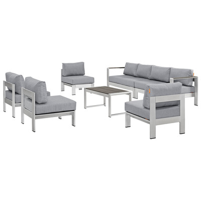 Modway Furniture Outdoor Sofas and Sectionals, Black,ebonyGray,GreySilver, Loveseat,Sectional,Sofa, Canvas,Gray,Light GraySilver, Complete Vanity Sets, Sofa Sectionals, 889654091370, EEI-2566-SLV-GRY