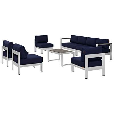 Modway Furniture Outdoor Sofas and Sectionals, Black,ebonyBlue,navy,teal,turquiose,indigo,aqua,SeafoamGreen,emerald,tealSilver, Loveseat,Sectional,Sofa, Canvas,Navy,Silver, Complete Vanity Sets, Sofa Sectionals, 889654091387, EEI-2566-SLV-NAV