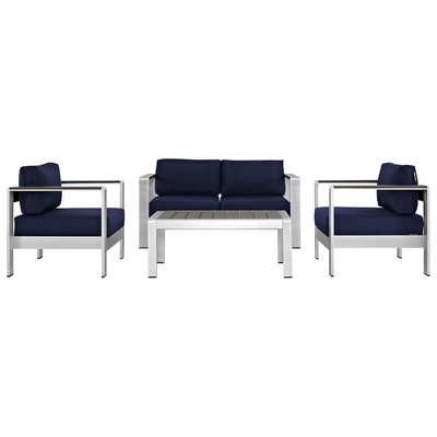 Modway Furniture Outdoor Sofas and Sectionals, Black,ebonyBlue,navy,teal,turquiose,indigo,aqua,SeafoamGreen,emerald,tealSilver, Loveseat,Sectional,Sofa, Canvas,Navy,Silver, Complete Vanity Sets, Sofa Sectionals, 889654091424, EEI-2567-SLV-NAV