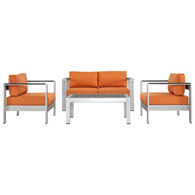 Modway Furniture Outdoor Sofas and Sectionals, Black,ebonyOrange,Silver, Loveseat,Sectional,Sofa, Canvas,Silver, Complete Vanity Sets, Sofa Sectionals, 889654091431, EEI-2567-SLV-ORA