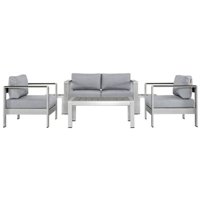 Modway Furniture Outdoor Sofas and Sectionals, Black,ebonyGray,GreySilver, Loveseat,Sectional,Sofa, Canvas,Gray,Light GraySilver, Complete Vanity Sets, Sofa Sectionals, 889654091455, EEI-2568-SLV-GRY