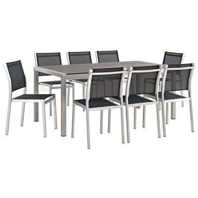 Outdoor Dining Sets Modway Furniture Shore Silver Black EEI-2583-SLV-BLK-SET 889654092643 Dining Sets Black ebonySilver Silver Complete Vanity Sets 