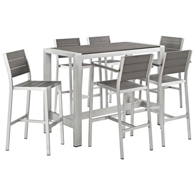 Outdoor Dining Sets Modway Furniture Shore Silver Gray EEI-2587-SLV-GRY-SET 889654092681 Bar and Dining Black ebonyGray GreySilver Gray Silver Complete Vanity Sets 