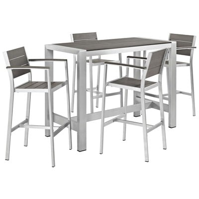 Outdoor Dining Sets Modway Furniture Shore Silver Gray EEI-2588-SLV-GRY-SET 889654093985 Bar and Dining Black ebonyGray GreySilver Gray Silver Complete Vanity Sets 