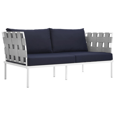 Sofas and Loveseat Modway Furniture Harmony White Navy EEI-2603-WHI-NAV 889654094135 Sofa Sectionals BlackebonyBluenavytealturquios Loveseat Love seatSectional So Polyester Contemporary Contemporary/Mode Sofa Set set Complete Vanity Sets 