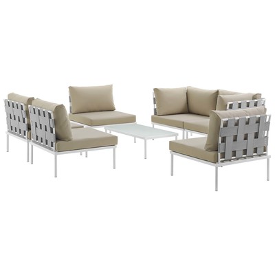 Modway Furniture Outdoor Sofas and Sectionals, Beige,Cream,beige,ivory,sand,nudeWhite,snow, Loveseat,Sectional,Sofa, White, Complete Vanity Sets, Sofa Sectionals, 889654098782, EEI-2617-WHI-BEI-SET