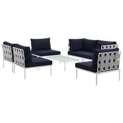Modway Furniture Outdoor Sofas and Sectionals, Blue,navy,teal,turquiose,indigo,aqua,SeafoamGreen,emerald,tealWhite,snow, Loveseat,Sectional,Sofa, Navy,White, Complete Vanity Sets, Sofa Sectionals, 889654098805, EEI-2617-WHI-NAV-SET