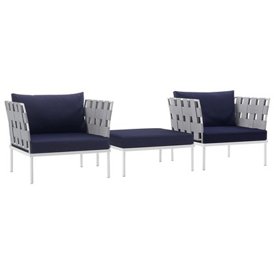 Outdoor Lounge and Lounge Sets Modway Furniture Harmony White Navy EEI-2618-WHI-NAV-SET 889654098843 Sofa Sectionals Blue navy teal turquiose indig Complete Vanity Sets 