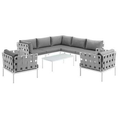 Modway Furniture Outdoor Sofas and Sectionals, Gray,GreyWhite,snow, Loveseat,Sectional,Sofa, Gray,Light GrayWhite, Complete Vanity Sets, Sofa Sectionals, 889654098874, EEI-2619-WHI-GRY-SET