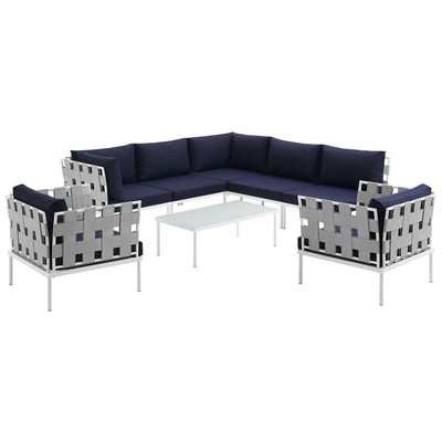 Modway Furniture Outdoor Sofas and Sectionals, Blue,navy,teal,turquiose,indigo,aqua,SeafoamGreen,emerald,tealWhite,snow, Loveseat,Sectional,Sofa, Navy,White, Complete Vanity Sets, Sofa Sectionals, 889654098881, EEI-2619-WHI-NAV-SET