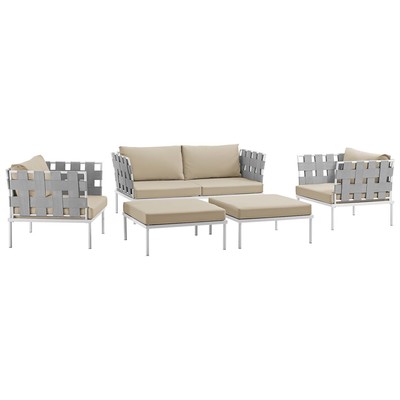 Modway Furniture Outdoor Sofas and Sectionals, Beige,Cream,beige,ivory,sand,nudeWhite,snow, Loveseat,Sectional,Sofa, White, Complete Vanity Sets, Sofa Sectionals, 889654098942, EEI-2621-WHI-BEI-SET