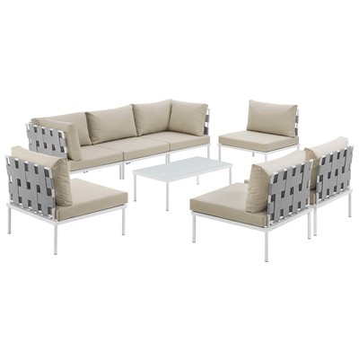 Modway Furniture Outdoor Sofas and Sectionals, Beige,Cream,beige,ivory,sand,nudeWhite,snow, Loveseat,Sectional,Sofa, White, Complete Vanity Sets, Sofa Sectionals, 889654099109, EEI-2625-WHI-BEI-SET