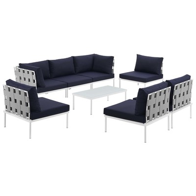 Modway Furniture Outdoor Sofas and Sectionals, Blue,navy,teal,turquiose,indigo,aqua,SeafoamGreen,emerald,tealWhite,snow, Loveseat,Sectional,Sofa, Navy,White, Complete Vanity Sets, Sofa Sectionals, 889654099123, EEI-2625-WHI-NAV-SET