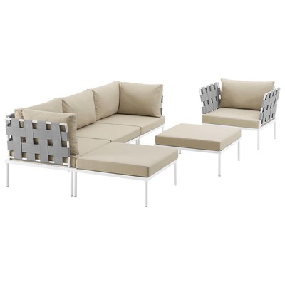 Modway Furniture Outdoor Sofas and Sectionals, Beige,Cream,beige,ivory,sand,nudeWhite,snow, Loveseat,Sectional,Sofa, White, Complete Vanity Sets, Sofa Sectionals, 889654099147, EEI-2626-WHI-BEI-SET