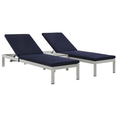 Outdoor Sofas and Sectionals Modway Furniture Shore Silver Navy EEI-2736-SLV-NAV-SET 889654098348 Daybeds and Lounges Black ebonyBlue navy teal turq Sofa Navy Silver Complete Vanity Sets 