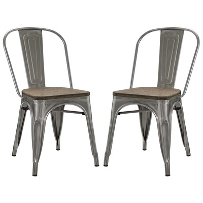 Modway Furniture Dining Room Chairs, Side Chair, Steel,Metal,Iron, Metal,Aluminum,steel,GunMetal,Iron,TITANIUM,BRONZE, Dining Chairs, 889654105701, EEI-2751-GME-SET