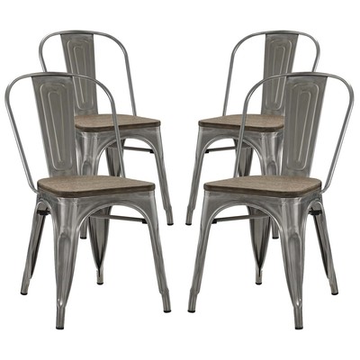 Modway Furniture Dining Room Chairs, Side Chair, Steel,Metal,Iron, Metal,Aluminum,steel,GunMetal,Iron,TITANIUM,BRONZE, Dining Chairs, 889654106395, EEI-2752-GME-SET