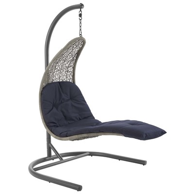Outdoor Beds Modway Furniture Landscape Light Gray Navy EEI-2952-LGR-NAV 889654146667 Daybeds and Lounges Blue navy teal turquiose indig Light Gray Light Gray Beige Li Steel Synthetic Rattan Chaise Chair Hanging 