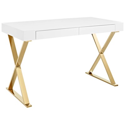 Desks Modway Furniture Sector White Gold EEI-3030-WHI 889654118787 Computer Desks GoldWhitesnow Metal Aluminum Stainless Steel 