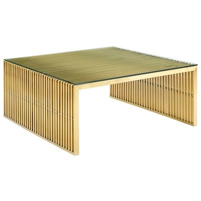 Modway Furniture Coffee Tables, gold, Glass,Metal,Iron,Steel,Aluminum,Alu+ PE wicker+ glass, Tables, 889654127093, EEI-3037-GLD,Standard (14 - 22 in.)
