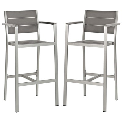 Bar Chairs and Stools Modway Furniture Shore Silver Gray EEI-3155-SLV-GRY-SET 889654137986 Bar and Dining Black ebonyGray GreySilver Bar Wood Footrest 