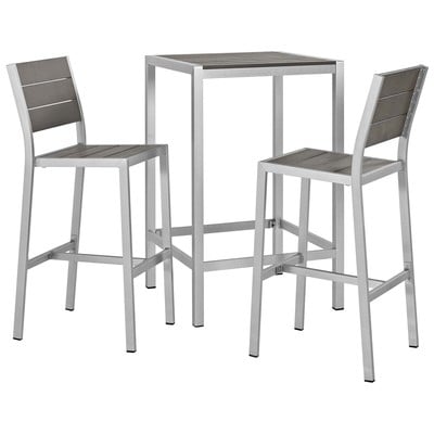 Modway Furniture Outdoor Bar Furniture, black, ,ebony, Gray,GreySilver, Bar and Dining, 889654138013, EEI-3158-SLV-GRY-SET