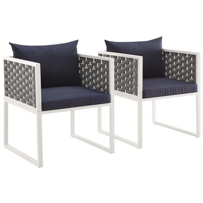 Dining Room Chairs Modway Furniture Stance White Navy EEI-3183-WHI-NAV-SET 889654145165 Bar and Dining Blue navy teal turquiose indig Armchair Arm Steel Metal Iron Blue Laguna Navy Rein Sea Teal 