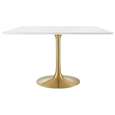 Modway Furniture Dining Room Tables, gold Whitesnow, Square, Gold,Metal,Aluminum,BRONZE,Iron,Gunmetal,Steel,TITANIUMWhite,Wood,MDF,Plywood,Oak, Bar and Dining Tables, 889654145417, EEI-3230-GLD-WHI,Standard (28-33 in)