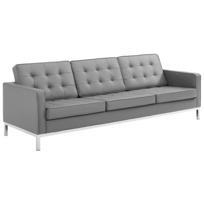 Sofas and Loveseat Modway Furniture Loft Silver Gray EEI-3385-SLV-GRY 889654147695 Sofas and Armchairs BlackebonyGrayGreySilver Chaise LoungeLoveseat Love sea Leather Vinyl Faux Leather Contemporary Contemporary/Mode Sofa Set setTufted tufting 