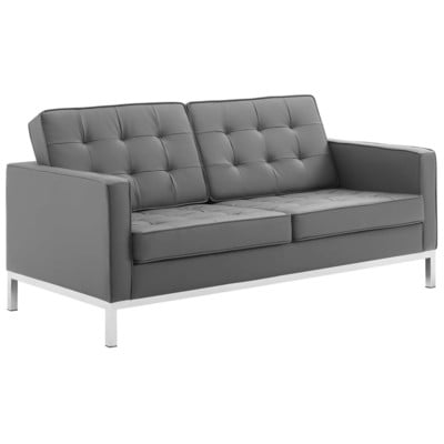 Sofas and Loveseat Modway Furniture Loft Silver Gray EEI-3388-SLV-GRY 889654147787 Sofas and Armchairs BlackebonyGrayGreySilver Chaise LoungeLoveseat Love sea Leather Vinyl Faux Leather Contemporary Contemporary/Mode Sofa Set setTufted tufting 