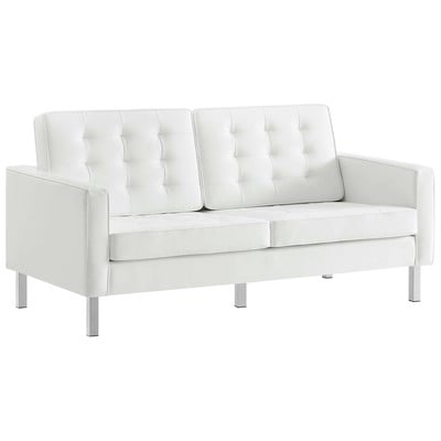 Sofas and Loveseat Modway Furniture Loft Silver White EEI-3388-SLV-WHI 889654147800 Sofas and Armchairs BlackebonySilverWhitesnow Chaise LoungeLoveseat Love sea Leather Vinyl Faux Leather Contemporary Contemporary/Mode Sofa Set setTufted tufting 