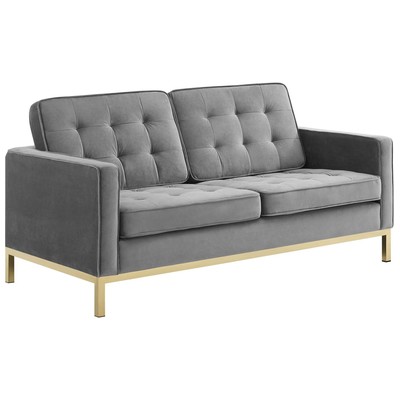 Sofas and Loveseat Modway Furniture Loft Gold Gray EEI-3390-GLD-GRY 889654147831 Sofas and Armchairs GoldGrayGrey Chaise LoungeLoveseat Love sea Velvet Contemporary Contemporary/Mode Sofa Set setTufted tufting 