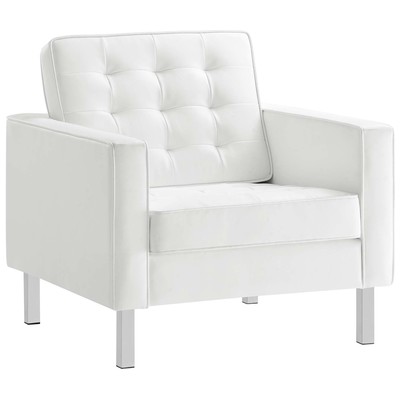 Modway Furniture Chairs, Silver,White,snow, Accent Chairs,AccentLounge Chairs,Lounge, Sofas and Armchairs, 889654147893, EEI-3391-SLV-WHI