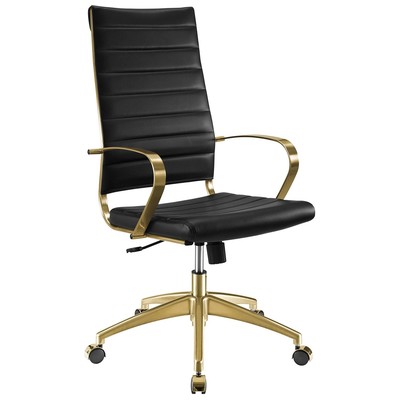 Office Chairs Modway Furniture Jive Gold Black EEI-3417-GLD-BLK 889654149811 Office Chairs BlackebonyGold Ergonomic Lumbar Support Swiv Chrome Metal Steel Stainless S Black Leather LeatheretteMetal 