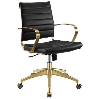 Office Chairs Modway Furniture Jive Gold Black EEI-3418-GLD-BLK 889654149835 Office Chairs BlackebonyGold Ergonomic Lumbar Support Swiv Chrome Metal Steel Stainless S Black Leather LeatheretteMetal 