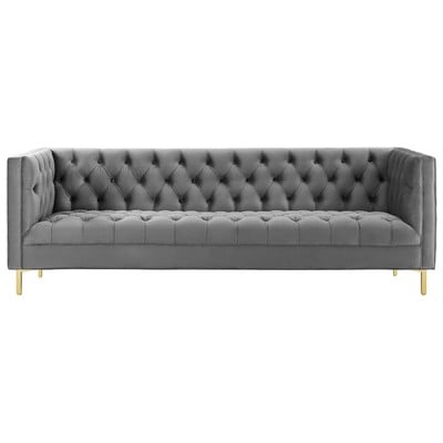 Sofas and Loveseat Modway Furniture Delight Gray EEI-3455-GRY 889654150497 Sofas and Armchairs GoldGrayGreyWhitesnow Chaise LoungeLoveseat Love sea Velvet Contemporary Contemporary/Mode Sofa Set setTufted tufting 