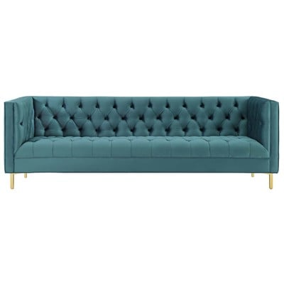 Sofas and Loveseat Modway Furniture Delight Sea Blue EEI-3455-SEA 889654150510 Sofas and Armchairs GoldWhitesnow Chaise LoungeLoveseat Love sea Velvet Contemporary Contemporary/Mode Sofa Set setTufted tufting 