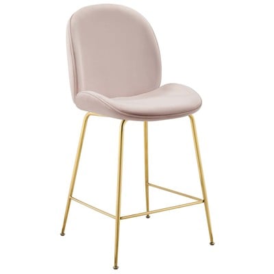 Bar Chairs and Stools Modway Furniture Scoop Pink EEI-3549-PNK 889654152774 Bar and Counter Stools Gold Pink Fuchsia blush Bar Counter Velvet Footrest 