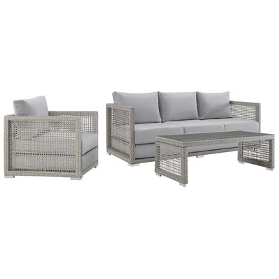 Outdoor Sofas and Sectionals Modway Furniture Aura Gray Gray EEI-3599-GRY-GRY-SET 889654155232 Sofa Sectionals Gray Grey Sofa Gray Light Gray 