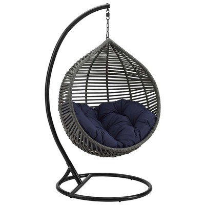 Outdoor Beds Modway Furniture Garner Gray Navy EEI-3614-GRY-NAV 889654157014 Daybeds and Lounges Blue navy teal turquiose indig Steel Chair Hanging 