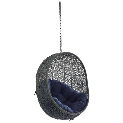 Chairs Modway Furniture Hide Gray Navy EEI-3634-GRY-NAV 889654985990 Daybeds and Lounges Blue navy teal turquiose indig Hanging Chair Suspended ChairL 