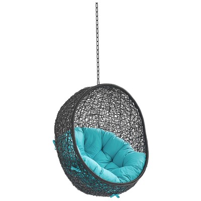 Chairs Modway Furniture Encase Black Turquoise EEI-3636-BLK-TRQ 889654985228 Daybeds and Lounges Black ebony Hanging Chair Suspended ChairL 