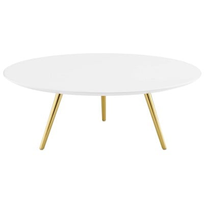 Modway Furniture Coffee Tables, Round,Square, White,Wood,Plywood,Hardwoods,MDF,MINDI VENEERS WITH POPLAT SOLLIDS OVER MDFCORES, Tables, 889654157151, EEI-3670-GLD-WHI,Low (under 14 in.)