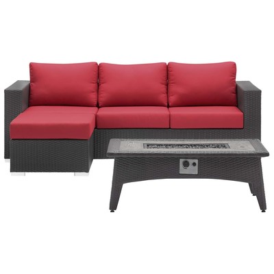 Outdoor Lounge and Lounge Sets Modway Furniture Convene Espresso Red EEI-3724-EXP-RED-SET 889654158479 Sofa Sectionals Red Burgundy ruby 