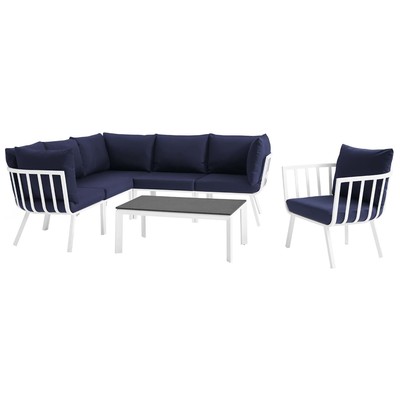 Outdoor Sofas and Sectionals Modway Furniture Riverside White Navy EEI-3790-WHI-NAV 889654995814 Sofa Sectionals Blue navy teal turquiose indig Sectional Sofa Navy White 