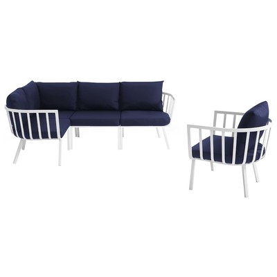 Modway Furniture Outdoor Sofas and Sectionals, Blue,navy,teal,turquiose,indigo,aqua,SeafoamGreen,emerald,tealWhite,snow, Sectional,Sofa, Navy,White, Sofa Sectionals, 889654995739, EEI-3792-WHI-NAV