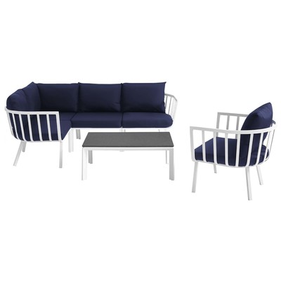 Outdoor Sofas and Sectionals Modway Furniture Riverside White Navy EEI-3795-WHI-NAV 889654167679 Sofa Sectionals Blue navy teal turquiose indig Sectional Sofa Navy White 