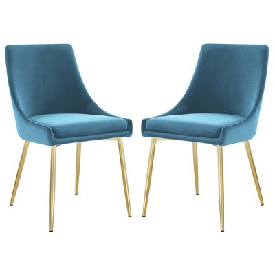 Dining Room Chairs Modway Furniture Viscount Gold Blue EEI-3808-GLD-BLU 889654962229 Dining Chairs Blue navy teal turquiose indig Steel Metal IronVelvet Blue Laguna Navy Rein Sea Teal 
