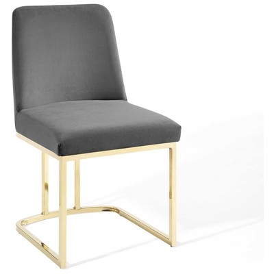 Dining Room Chairs Modway Furniture Amplify Gold Gray EEI-3810-GLD-GRY 889654159377 Dining Chairs Gold Gray Grey Side Chair Steel Metal IronVelvet Gold OCHRE OrangeGray Smoke SM 